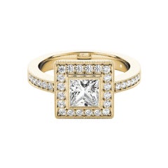 Bague à diamant certifié GIA 0.7 carat Princess Square Halo Milgrain