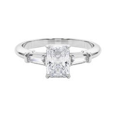 GIA Certified 0.7 Carat Radiant & Baguette Three-Stone Diamond Ring