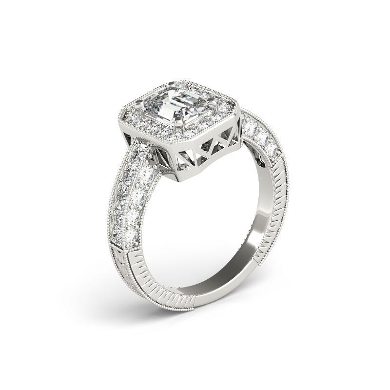 Donna GIA Certified 0.7 Carat Radiant Halo Openwork Openwork Platinum Diamond Ring in vendita