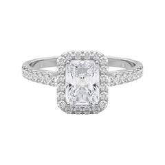 GIA Certificato 0.7 Carati Radiant Halo Pave  Anello con diamante