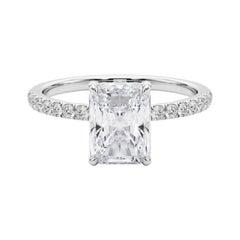 GIA Certified 0.7 Carat Radiant Hidden Halo Pave  Diamond Ring