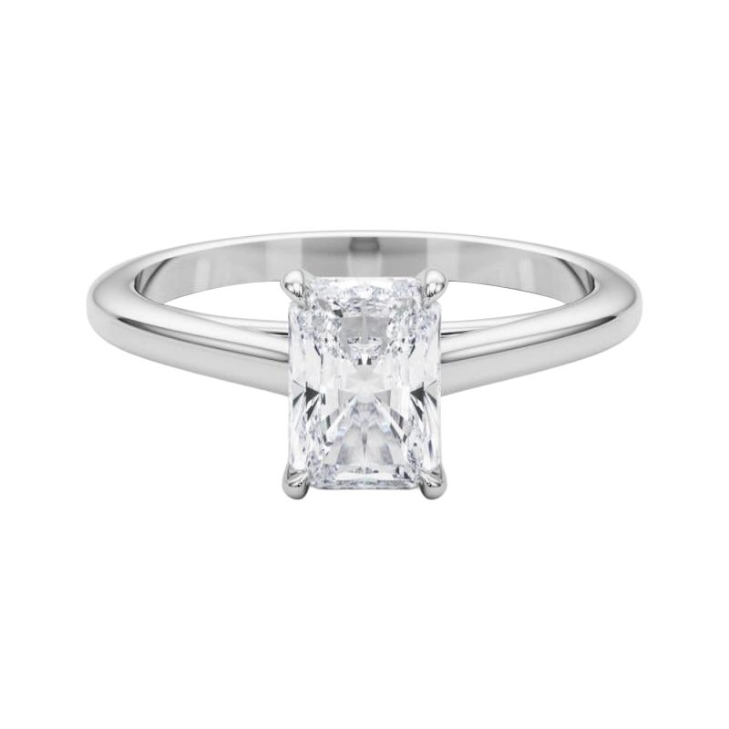 GIA Certified 0.7 Carat Radiant Solitaire Cathedral Platinum Diamond Ring