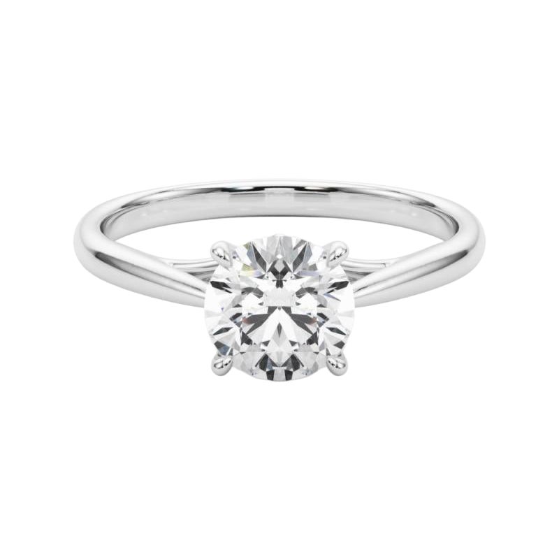 GIA Certified 0.7 Carat Round Solitaire Cathedral 18K White Gold Diamond Ring