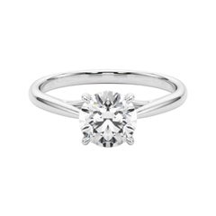 GIA Certified 0.7 Carat Round Solitaire Cathedral 18K White Gold Diamond Ring