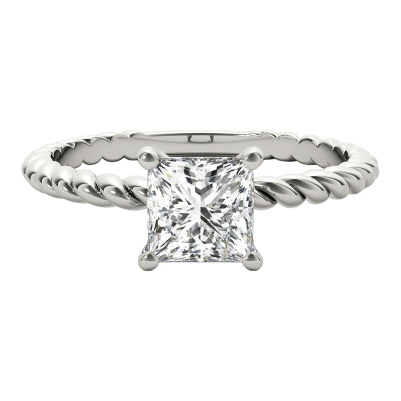 Bague à diamant solitaire princesse certifiée GIA de 0,7 carat à anneau torsadé