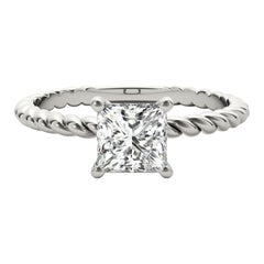 Bague à diamant solitaire princesse certifiée GIA de 0,7 carat à anneau torsadé