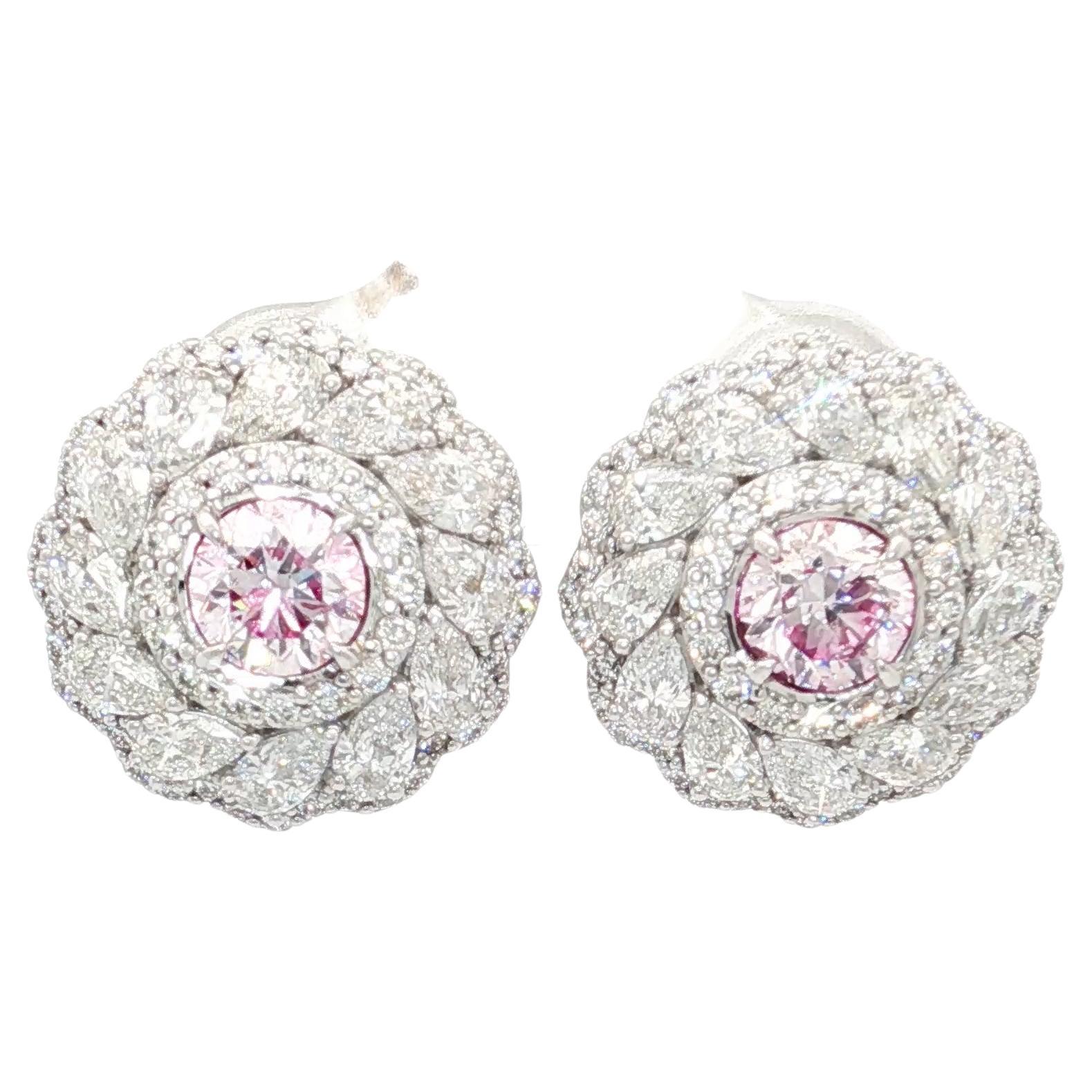 Orecchino con diamante Pink Diamond certificato GIA da 0,70 / 0,70 carati, di colore rosa tenue con purezza SI2 / SI1