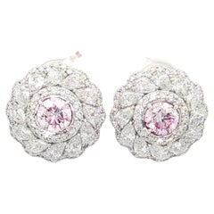 Boucle d'oreille certifiée GIA 0.70 / 0.70 carat Faint Pink Diamond SI2 / SI1 Clarity
