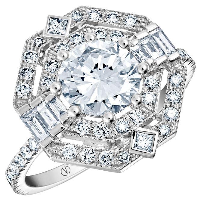 GIA Certified 0.70 Carat Diamond White Gold 18K Art Déco Ring