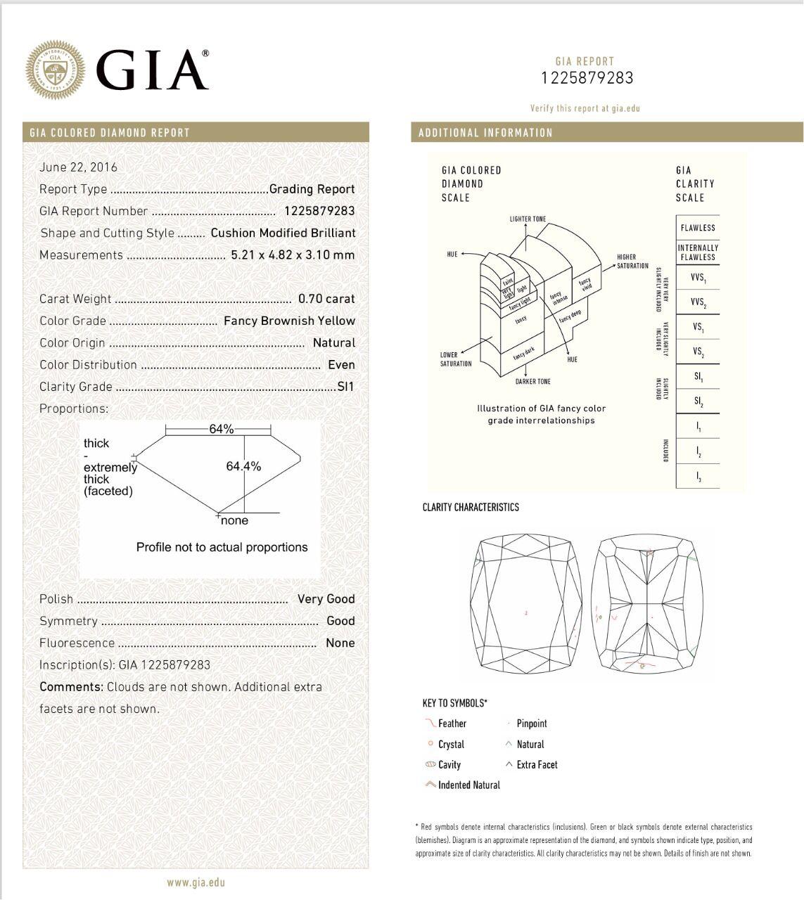 GIA Certified 0.70 Carat Fancy Brownish Yellow SI1 Clarity Diamond Ring For Sale 3