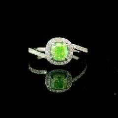 GIA Certified 0.70 Carat Fancy Green Yellow SI1 Clarity Diamond Ring