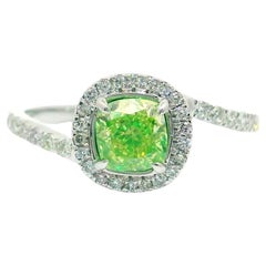 GIA Certified 0.70 Carat Fancy Green Yellow SI1 Clarity Diamond Ring