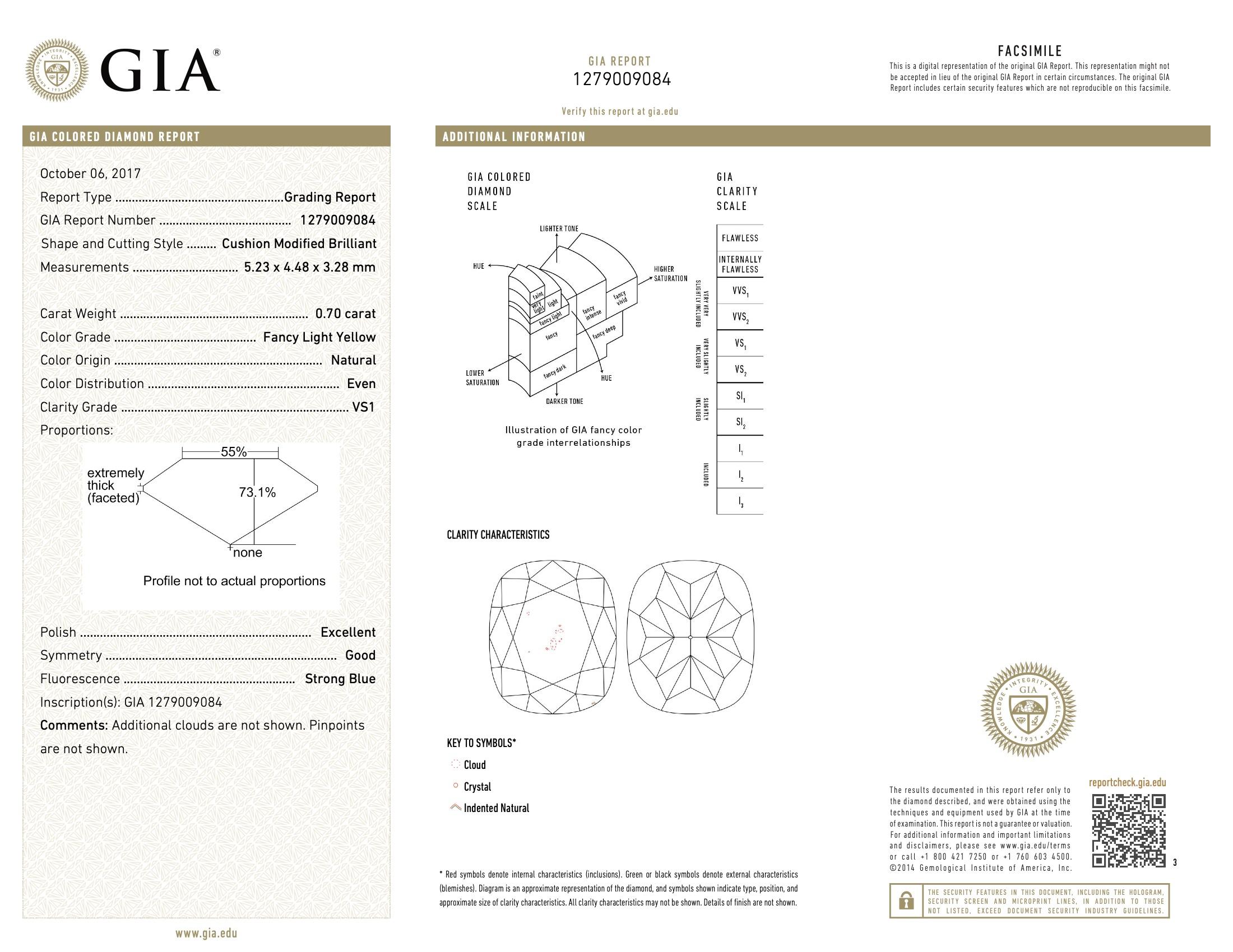 Men's GIA Certified 0.70 Carat Fancy Light Yellow VS1 Clarity Diamond Ring For Sale