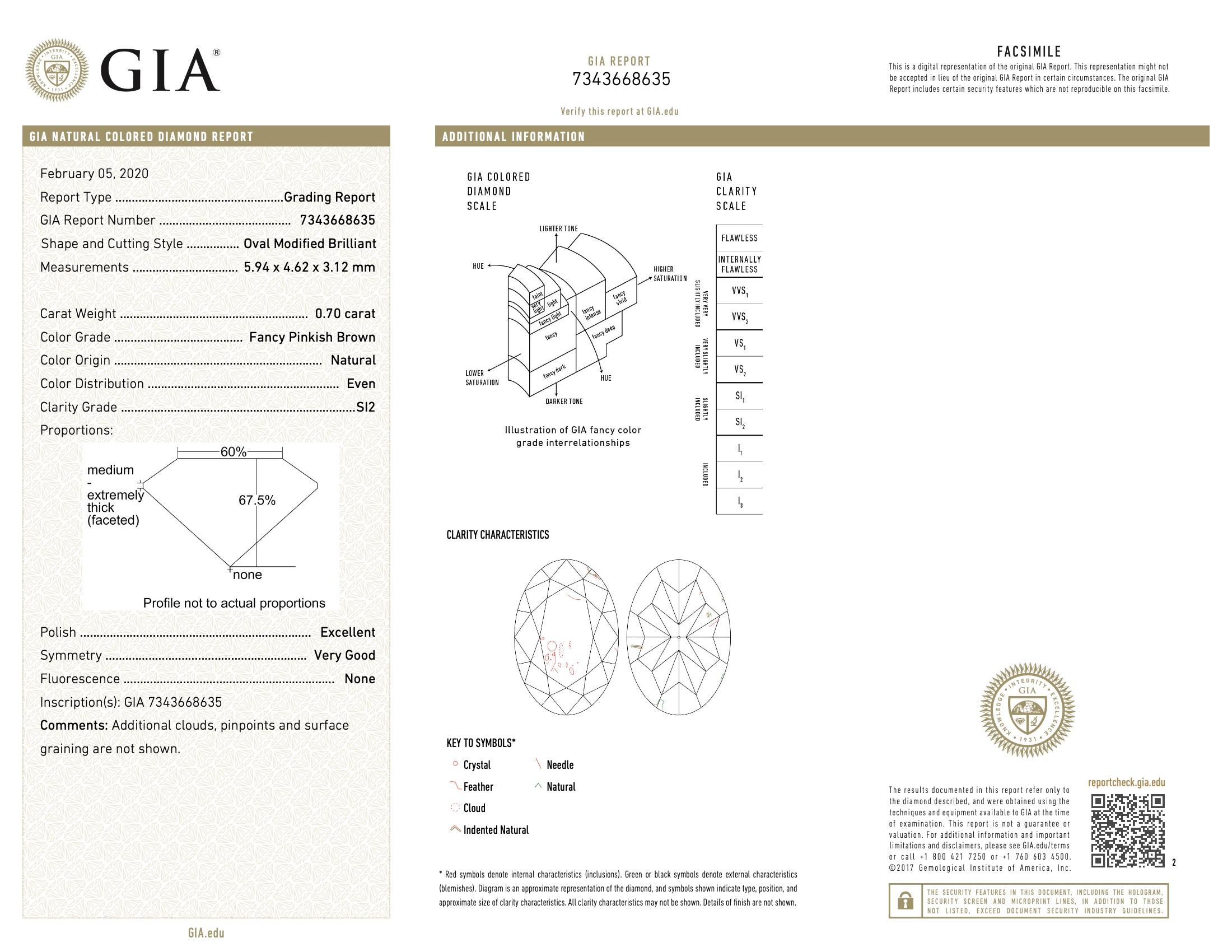 GIA Certified 0.70 Carat Fancy Pinkish Brown SI2 Clarity Diamond For Sale 1