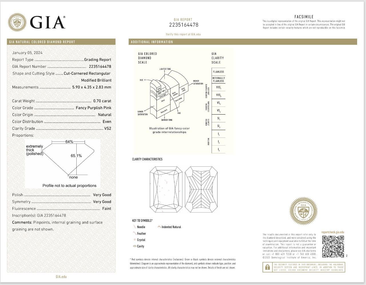 GIA-zertifizierter 0,70 Karat Fancy Lila Rosa VS2 Reinheit Diamant im Angebot 1