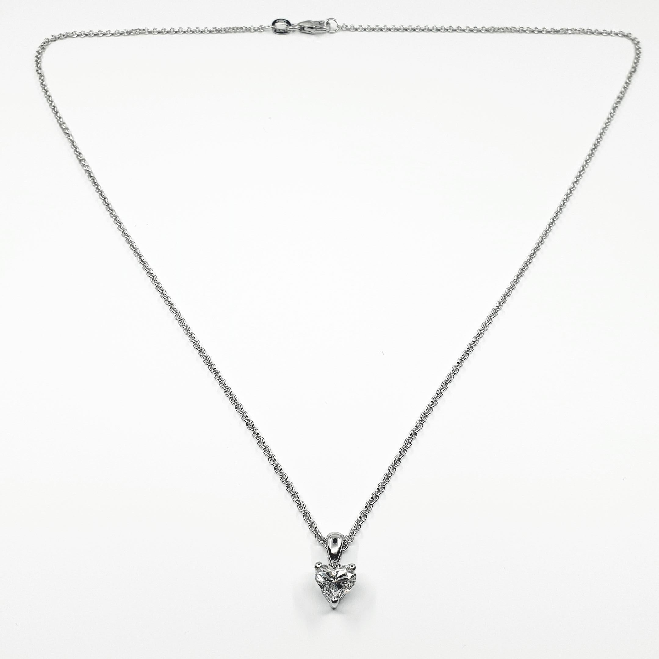 Modern GIA Certified 0.70 Carat Heart Shaped H/SI2 Diamond Necklace 18K White Gold For Sale