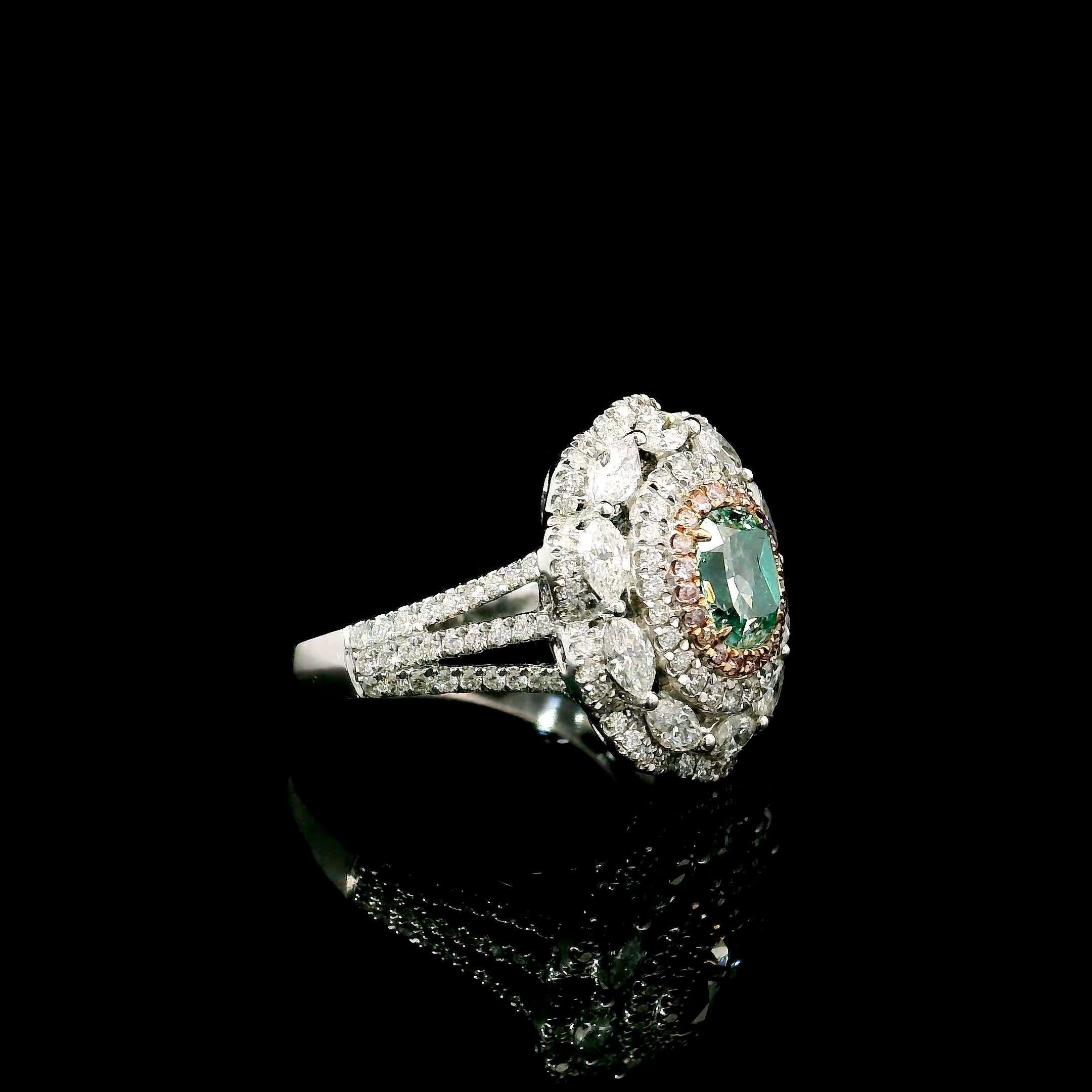 Cushion Cut GIA Certified 0.70 Carat Light Green I1 Clarity Diamond Ring For Sale