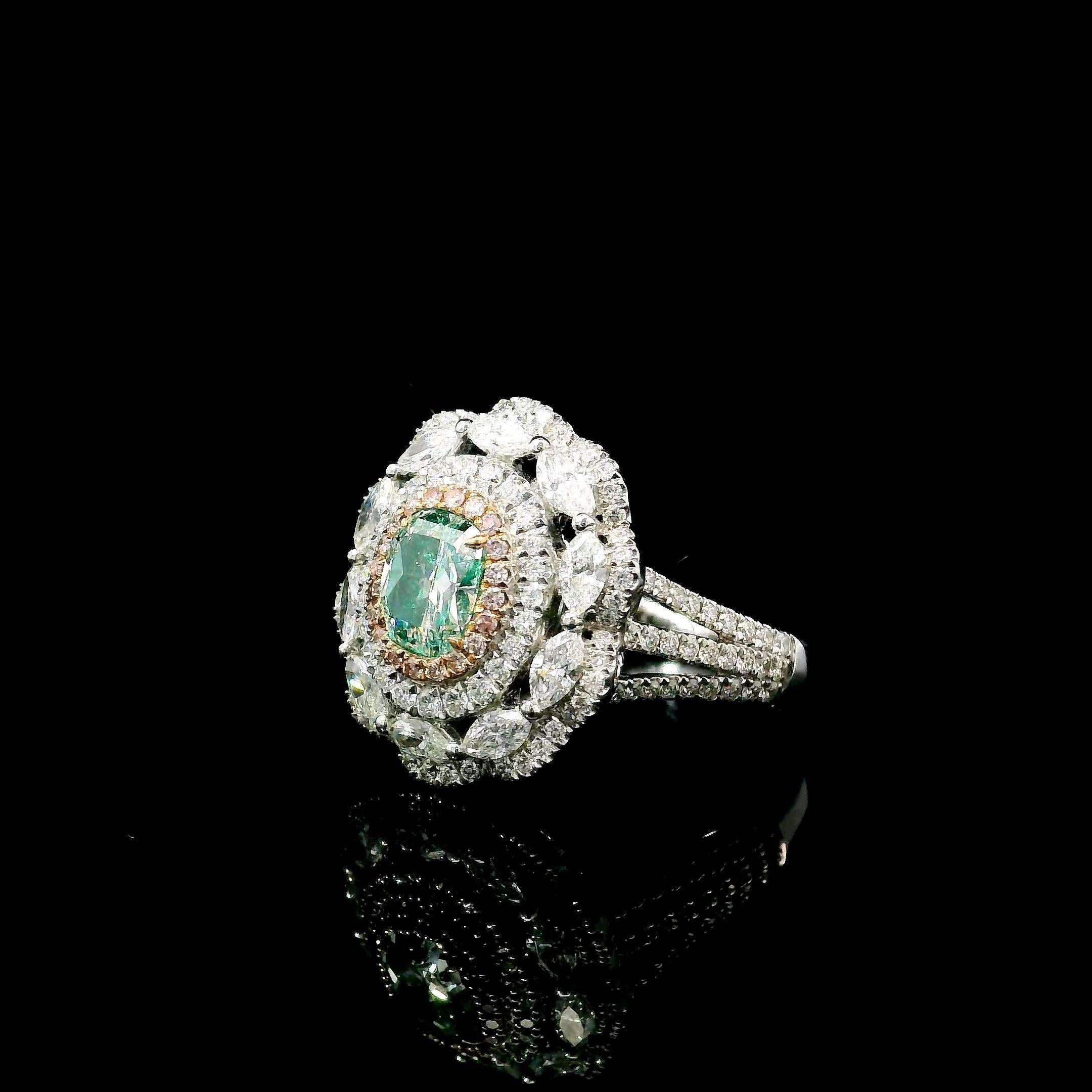 GIA Certified 0.70 Carat Light Green I1 Clarity Diamond Ring In New Condition For Sale In บางรัก, TH