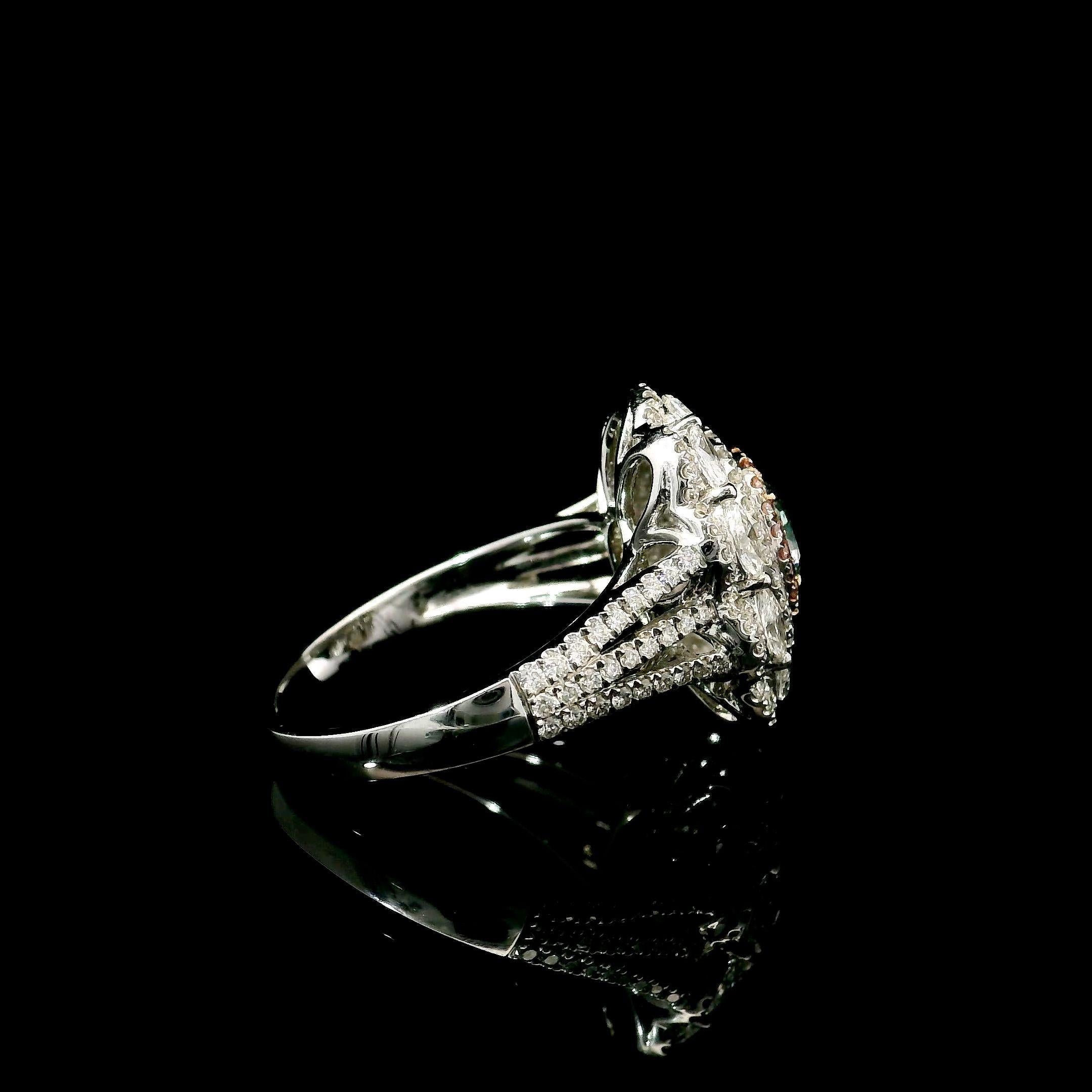 GIA Certified 0.70 Carat Light Green I1 Clarity Diamond Ring For Sale 2