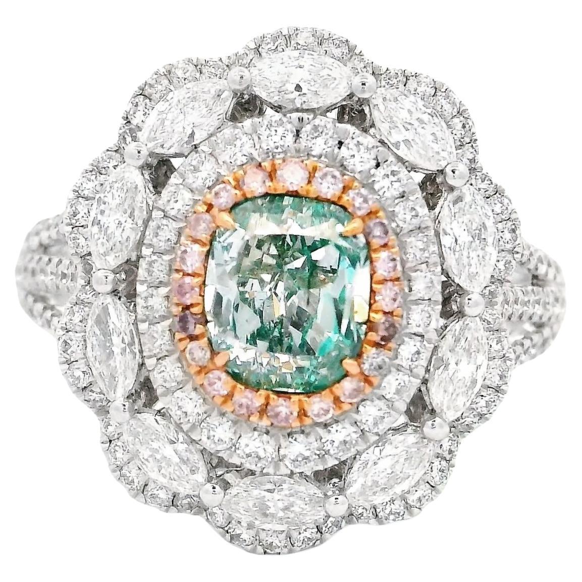 GIA Certified 0.70 Carat Light Green I1 Clarity Diamond Ring