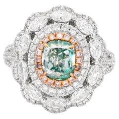 GIA Certified 0.70 Carat Light Green I1 Clarity Diamond Ring