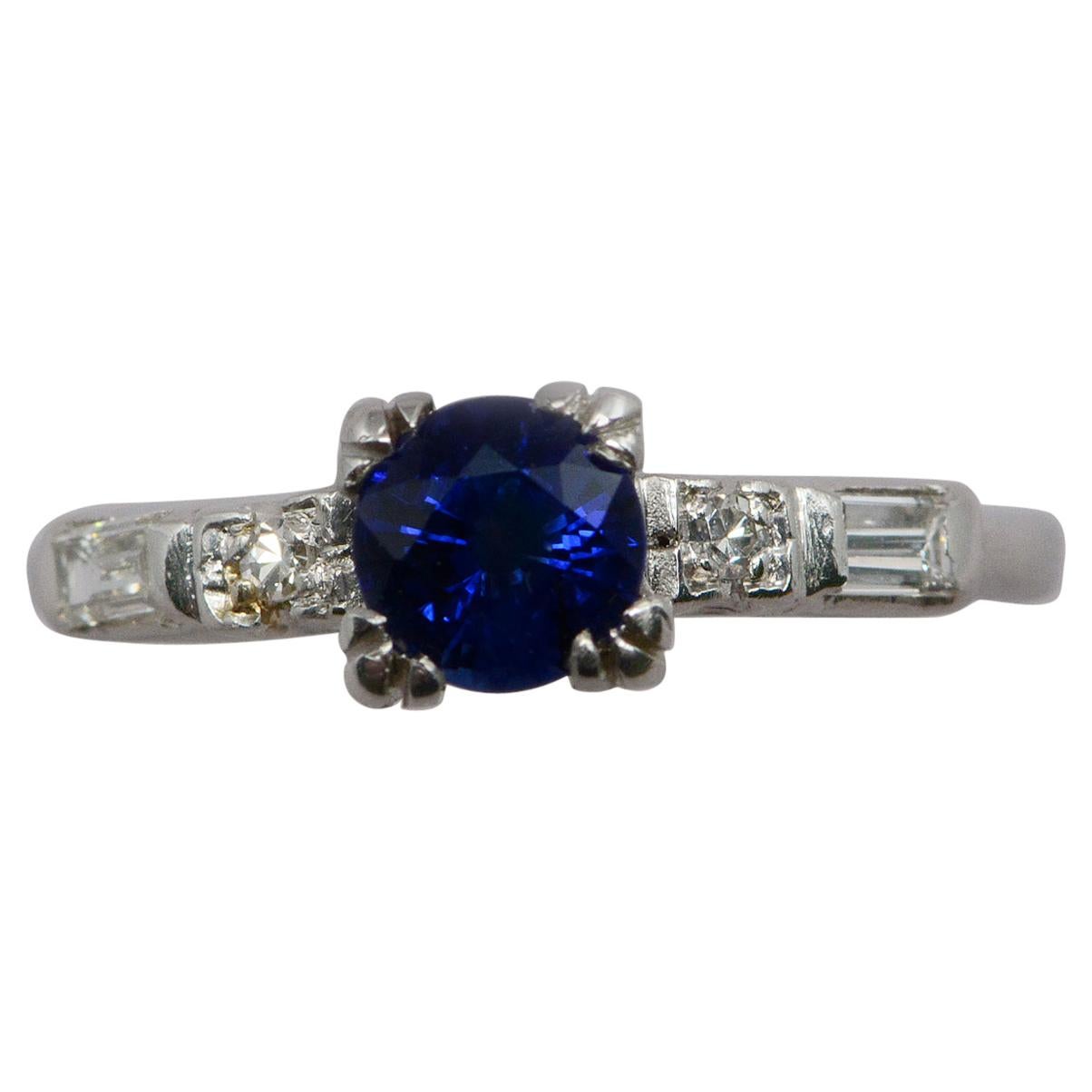 GIA Certified 0.70 Carat Madagascar Sapphire and Diamond Platinum Ring For Sale