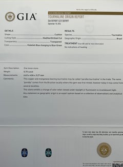 Natural Color/Changing Brazilian Paraiba Tourmaline 0.70 carat /GIA Report