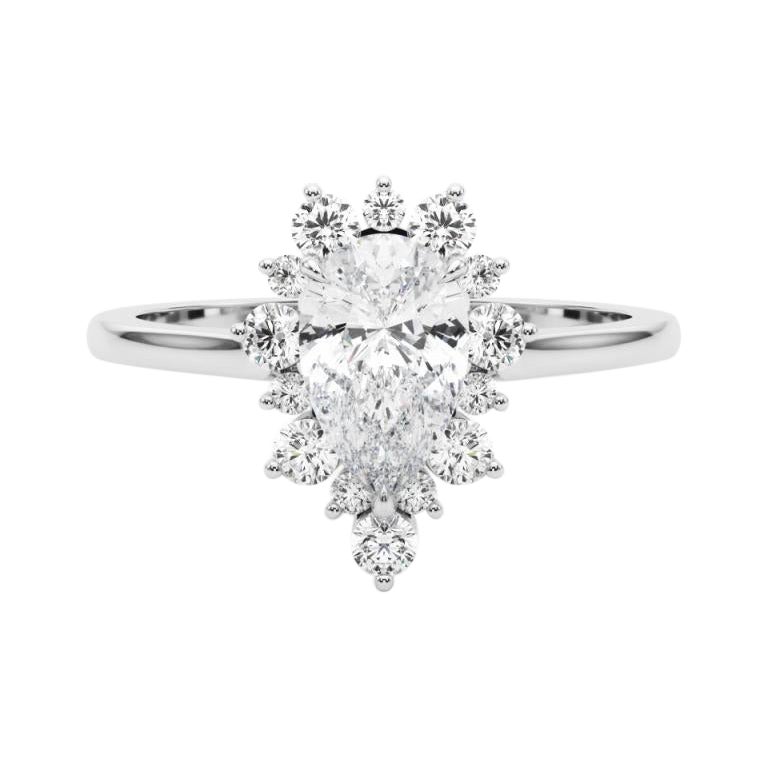 Certifié GIA 0.70 Carat Pear Halo Cluster  Bague en diamant