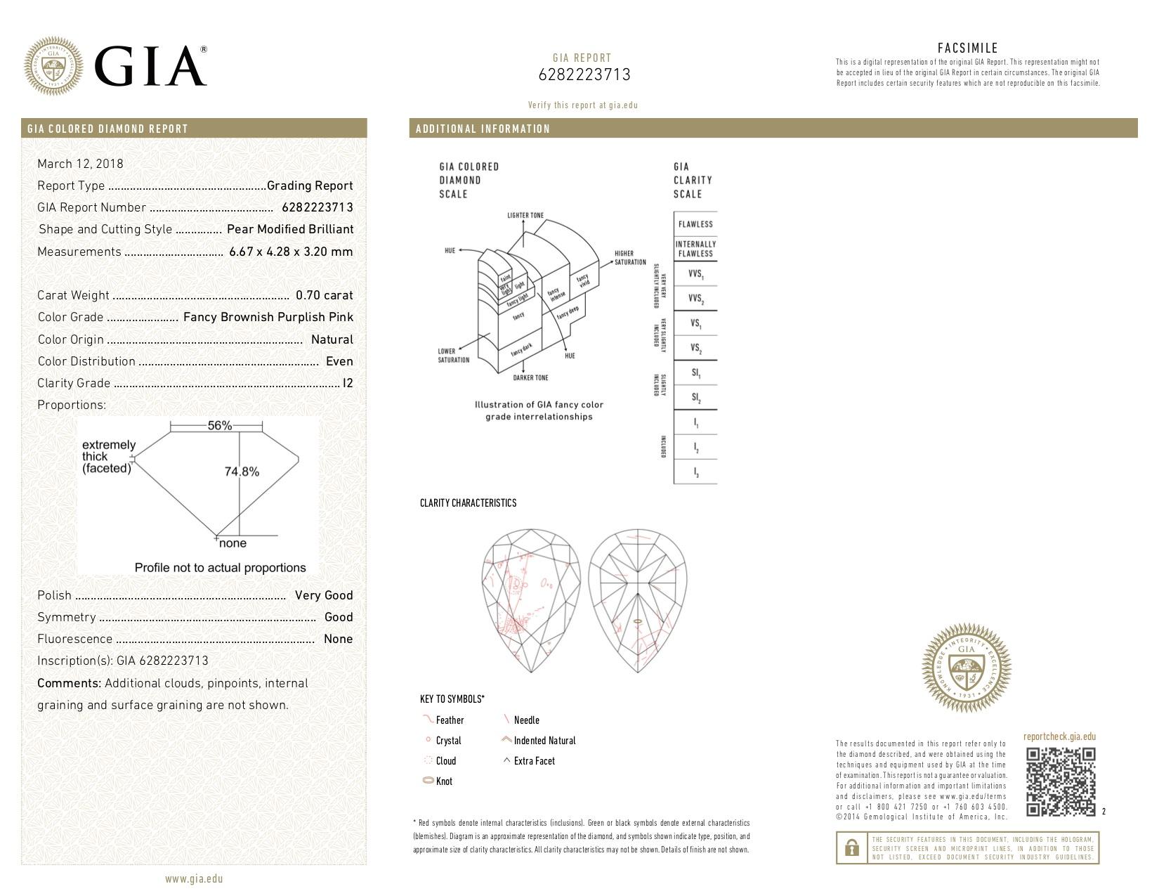 Women's GIA Certified 0.70 Carat Pink Diamond Ring For Sale