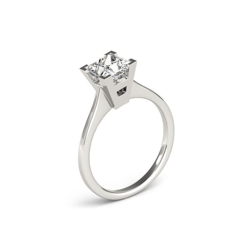 Bague de diamant en platine certifiée GIA 0,70 carat Princesse solitaire contemporaine Pour femmes en vente