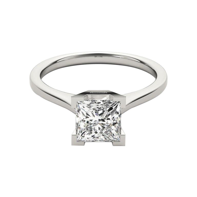 Bague de diamant en platine certifiée GIA 0,70 carat Princesse solitaire contemporaine en vente