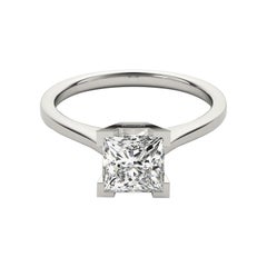 Bague de diamant en platine certifiée GIA 0,70 carat Princesse solitaire contemporaine