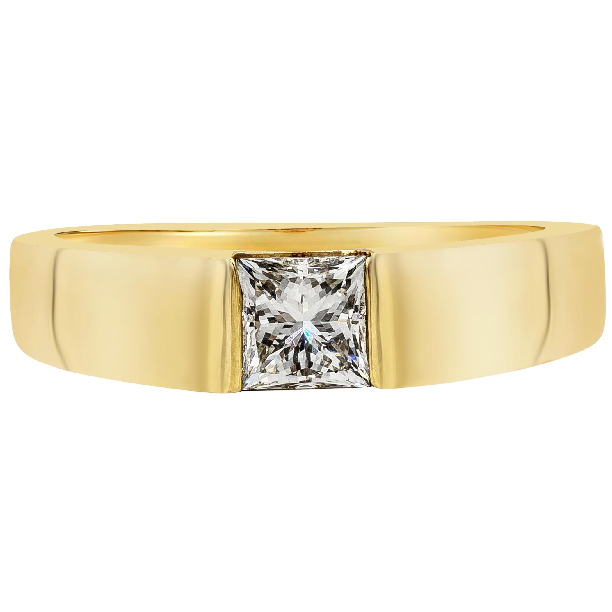 GIA Certified 0.70 Carat Princess Cut Diamond Solitaire Yellow Gold Wedding Band (Fascia nuziale in oro giallo)