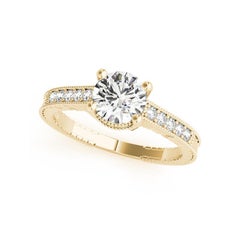 Anillo de diamantes vintage redondo de doble cesta certificado por GIA de 0,70 quilates