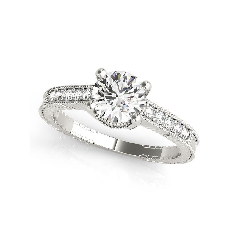 Anillo de diamantes vintage redondo de doble cesta certificado por GIA de 0,70 quilates