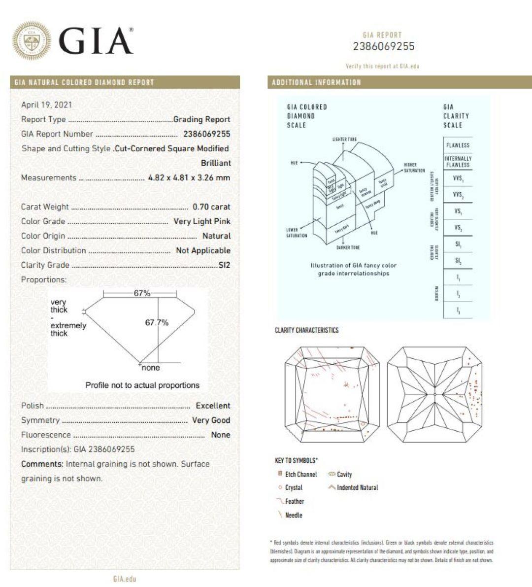 Bague en diamant certifié GIA de 0,70 carat, rose très clair, pureté SI2 en vente 1