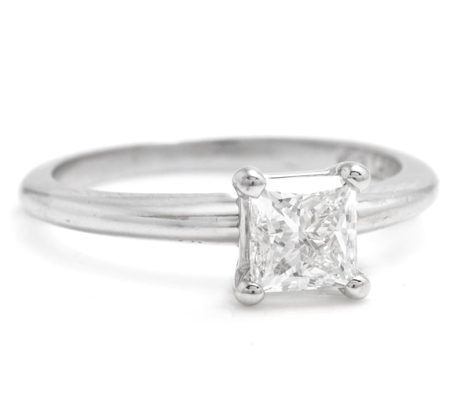 GIA Certified 0.70 Carats Diamond 950 Platinum Engagement Ring

Suggested Replacement Value: Approx. $4,500.00

Stamped: 950 Platinum

Total Princess Cut Diamond Weight is: 0.70 Carats (color H / Clarity VS2)

Diamond Treatment: Untreated

Ring