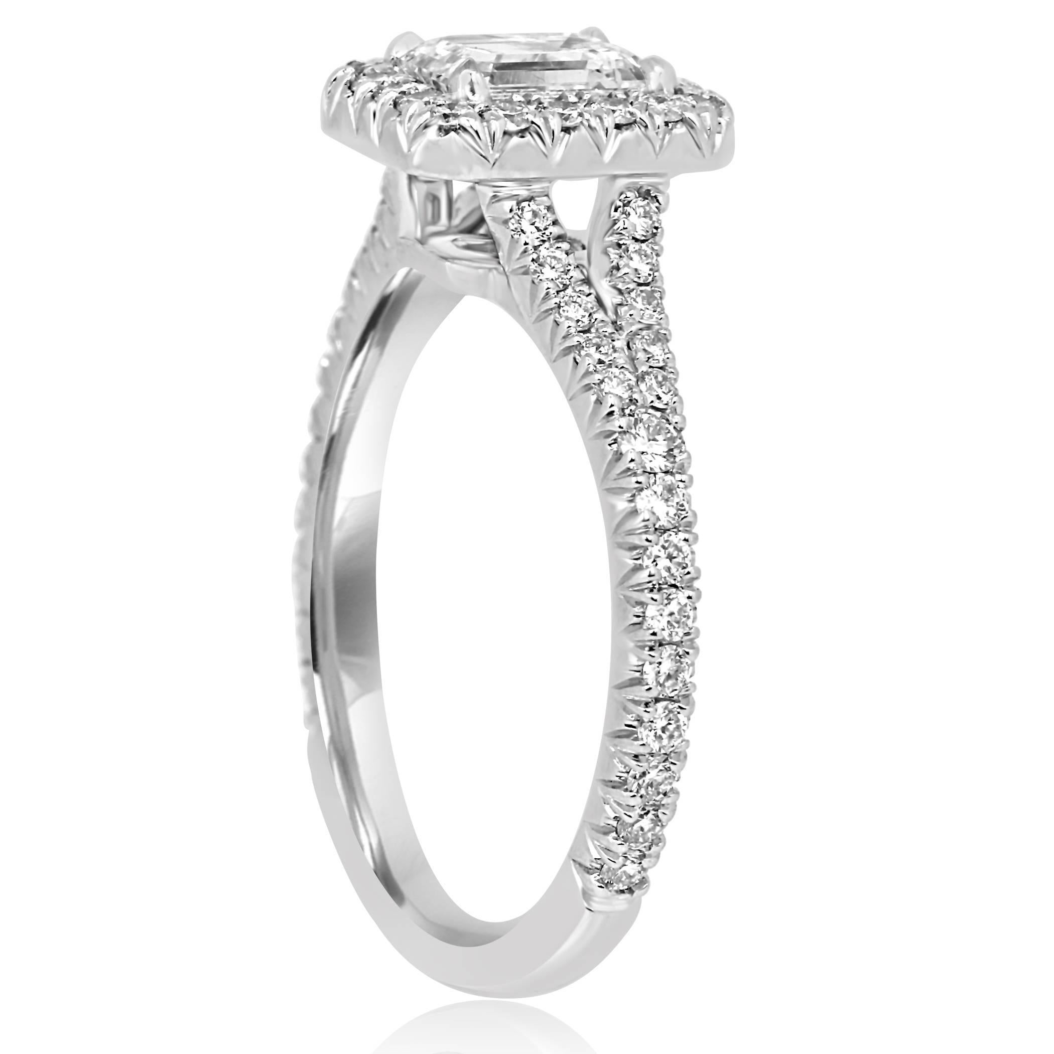 Women's GIA Certified 0.70 Ct Emerald Cut Diamond Halo Platinum and Gold Engagement Ring