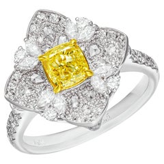 Bague en diamant certifié GIA de 0,70ct Nature Fancy Intense Yellow Cushion Shape 18k