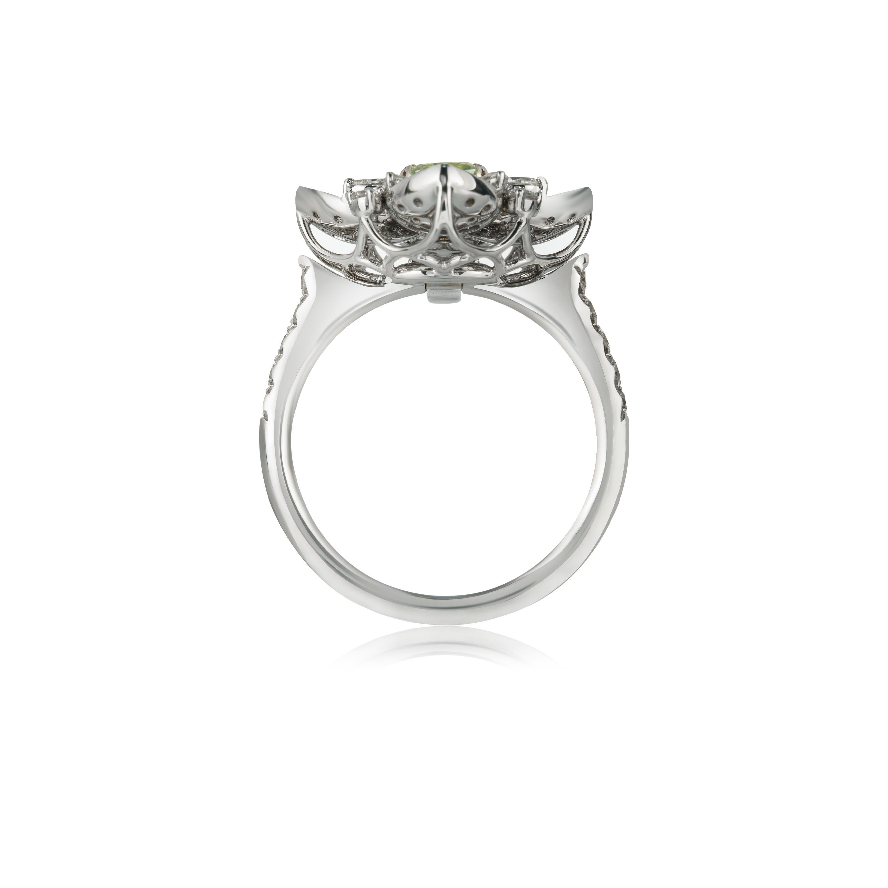 Women's GIA Certified 0.70ct Natural light Greenish Yellow color diamond ring in18K Gold