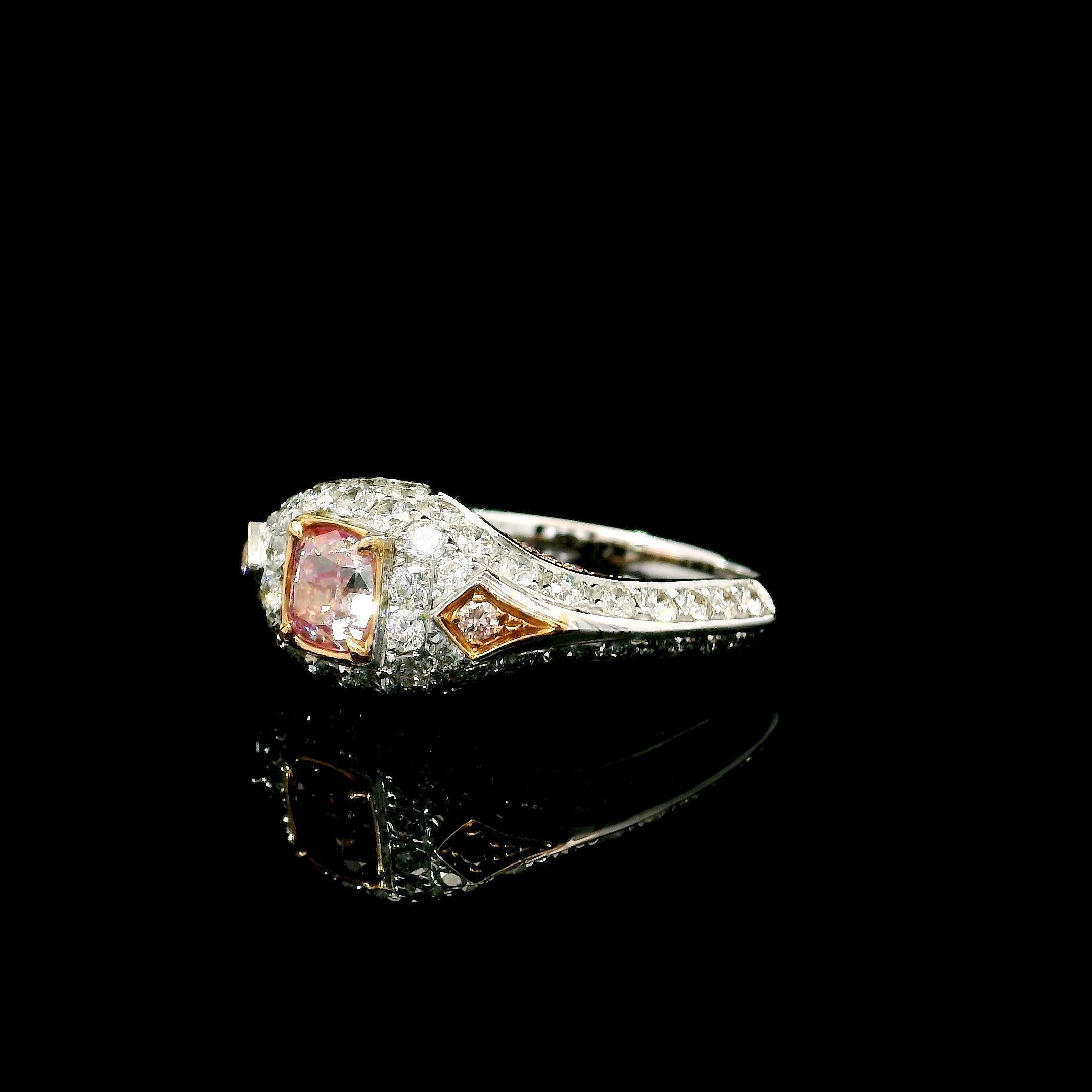GIA Certified 0.71 Carat Faint Pink I1 Clarity Diamond Ring In New Condition For Sale In บางรัก, TH