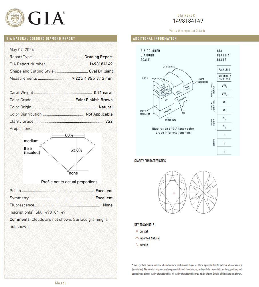Diamante certificato GIA da 0,71 carati di colore rosa tenue, marrone, chiarezza VS2 in vendita 1