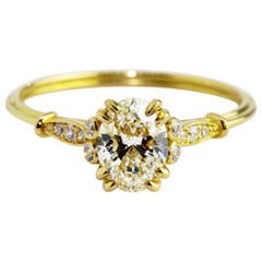 GIA Certified 0.71 Carat Oval Diamond 18 Karat Yellow Gold Newdwardian Ring