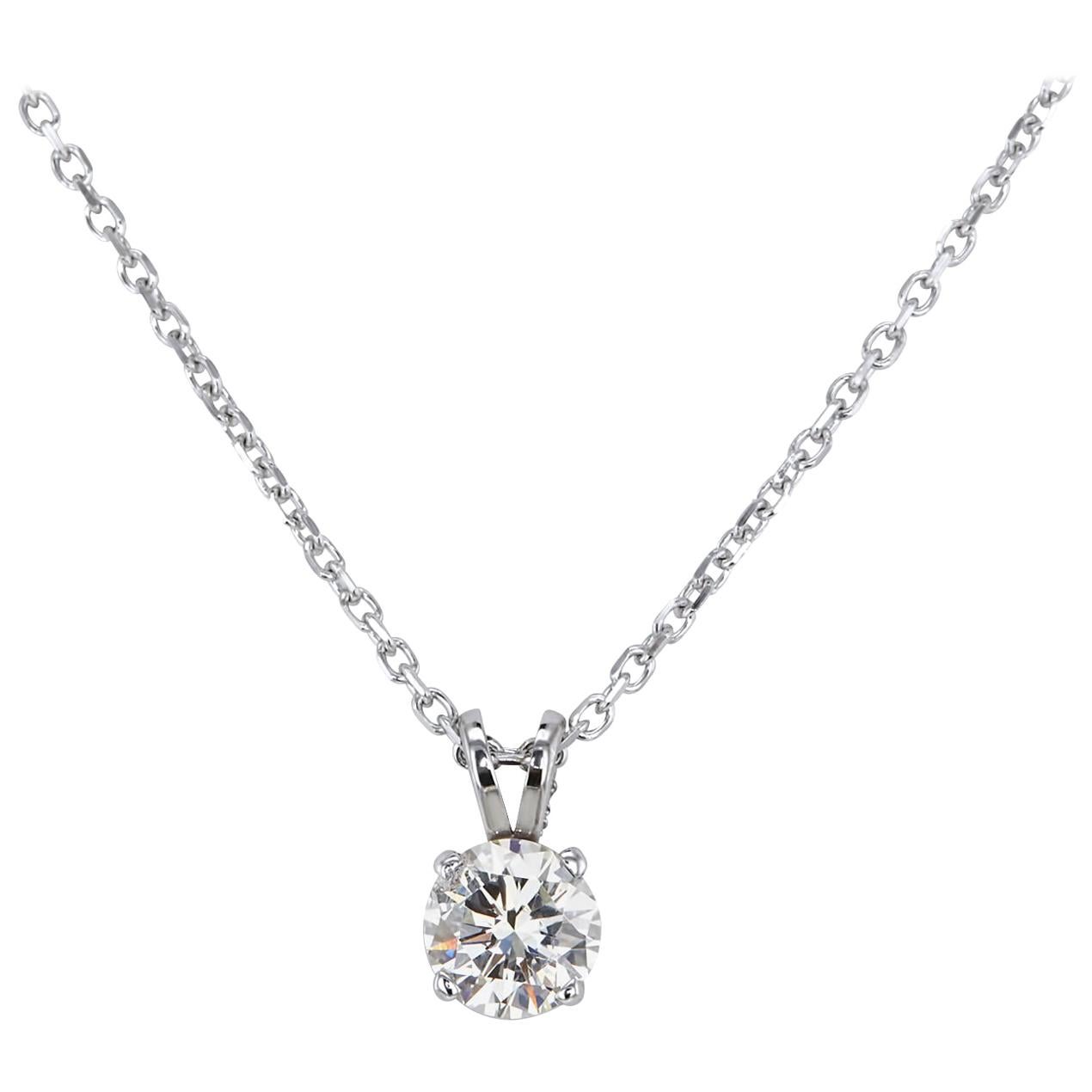 Certified 0.62 Carat Round Diamond Solitaire Pendant & Necklace in 14K Gold For Sale