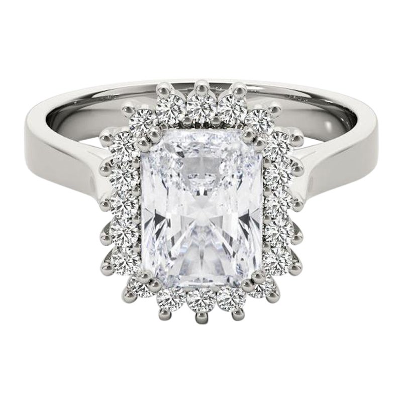 Bague à diamant Vintage By 0.71 Carat Radiant Halo Cluster certifié GIA