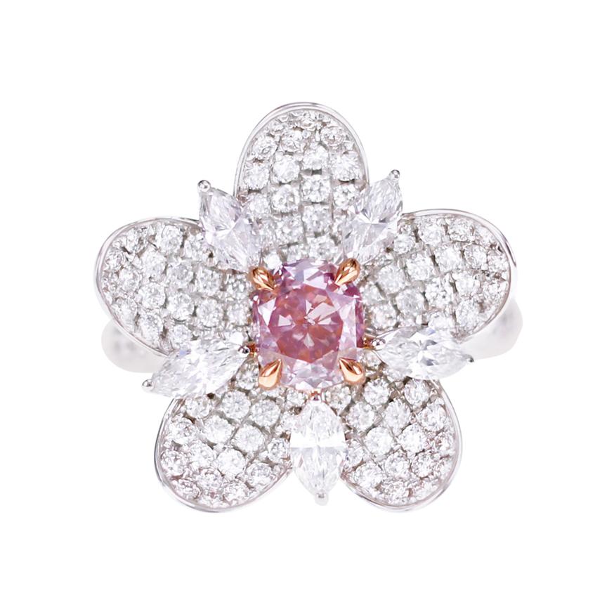 GIA Certified 0.72 Carat Fancy Purple Pink Diamond Cocktail Ring For Sale