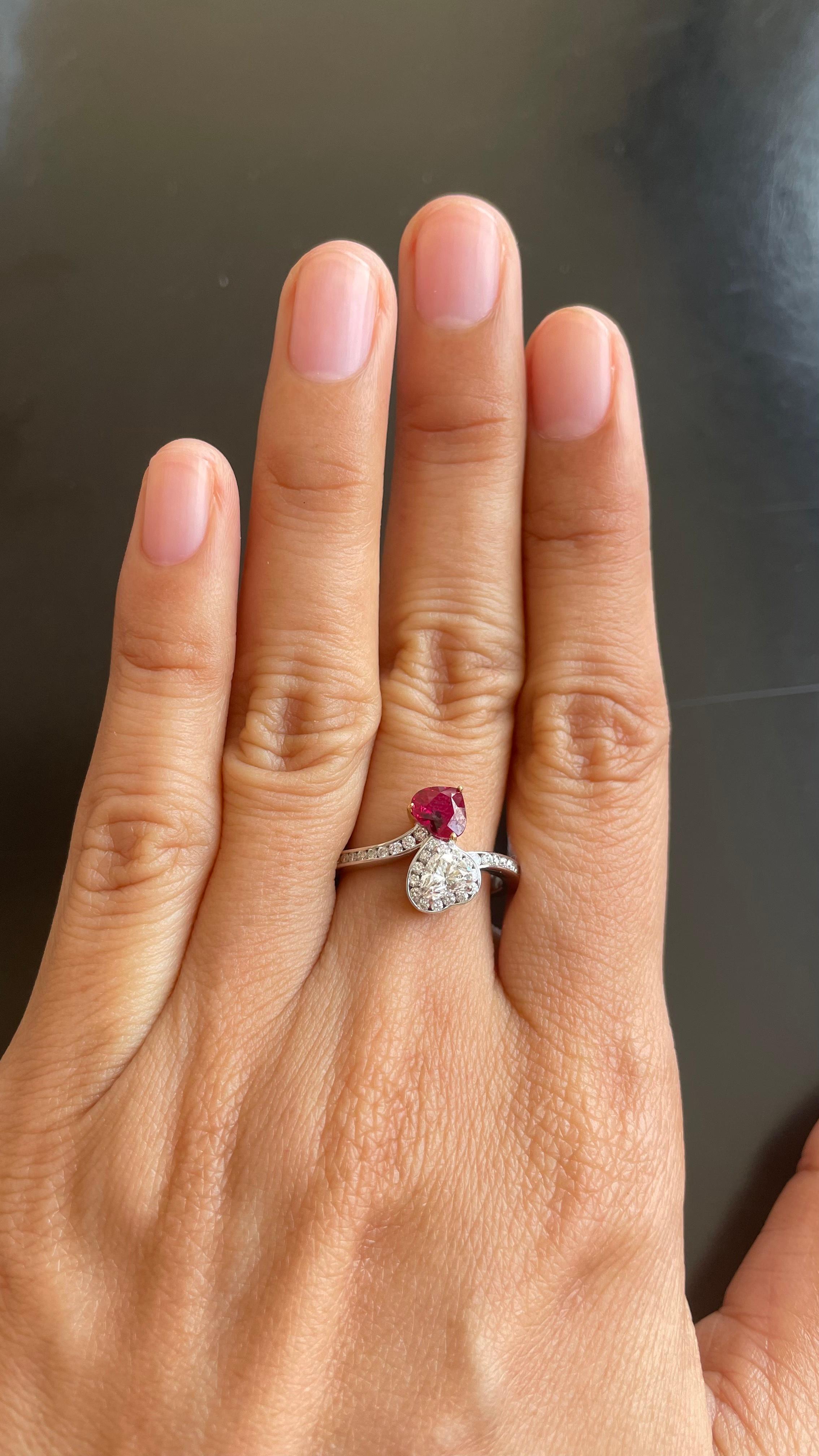 GIA Certified 0.73 Carat Burma No Heat Red Ruby with Diamonds in 18K White Gold For Sale 1