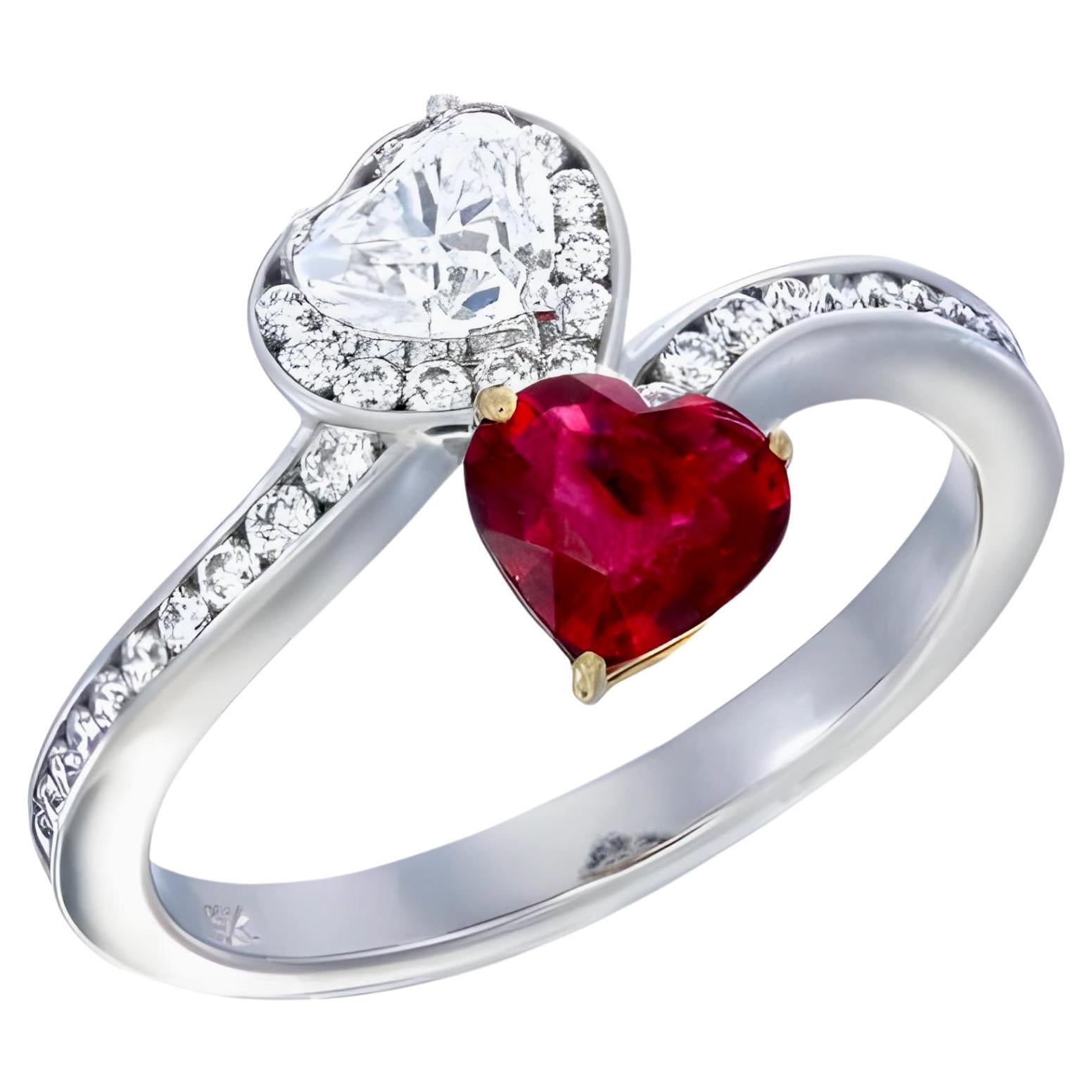 GIA Certified 0.73 Carat Burma No Heat Red Ruby with Diamonds in 18K White Gold For Sale