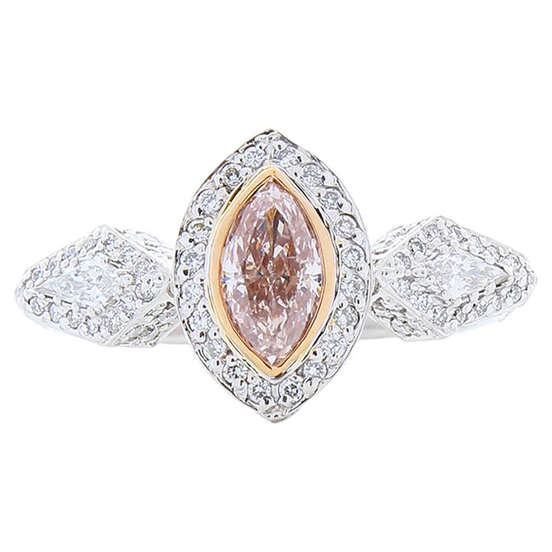 GIA Certified 0.73 Carat Natural Pink Marquise Diamond Cocktail Platinum Ring