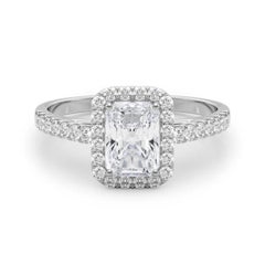 Certifié GIA 0.73 Carat Radiant Halo Pave  Bague en diamant